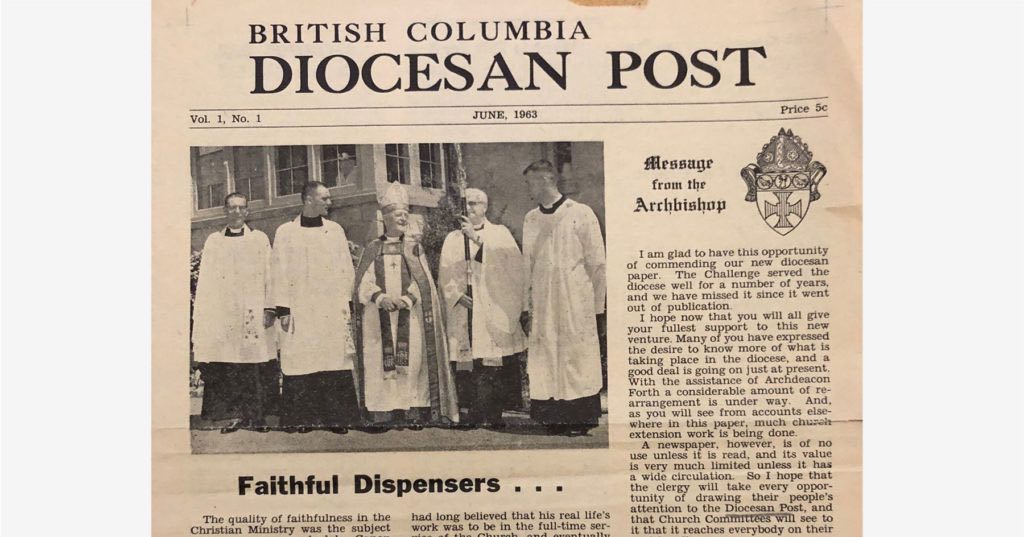 June 1963: The front page of the first issue of the British Columbia Diocesan Post, published in June 1963. Photo by Chance Dixon.